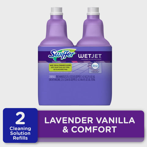 Swiffer WetJet Spray Mop Multi-Purpose and Hardwood Liquid Floor Cleaner Solution Refill, Lavender Vanilla & Comfort, 1.25 Liter (2 Pack)