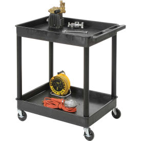 Luxor Tray Top Shelf 2 Shelf Plastic Utility Cart, 4" Casters, 24"L x 18"W x 38-1/2"H