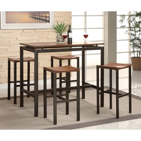 5 Piece Counter Height Dining Set in Brown and Black