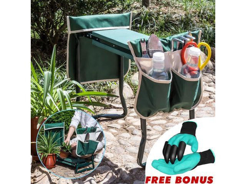 2IN1 Portable Folding Kneeler Seat Garden Bench Pad Stool w/ Gloves, 2 Tool Bags