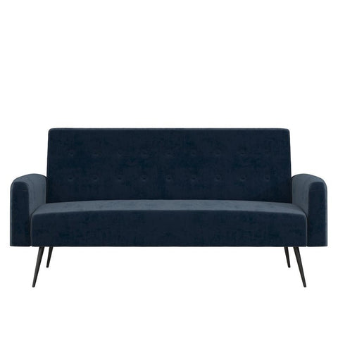 Velvet Futon Convertible Sofa Bed and Couch in Blue