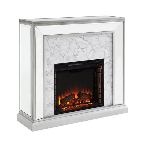 Southern Enterprises Trandling Mirrored Faux Marble Electric Fireplace in White