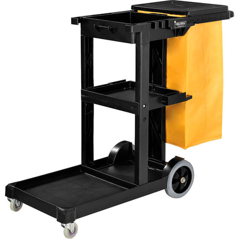 Janitor Cart Black with 25 Gallon Vinyl Bag