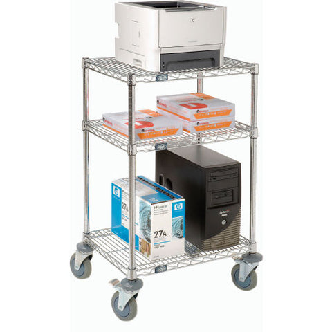 3-Shelf Chrome Wire Shelf Mobile Printer Stand, 24"W x 18"D x 39"H