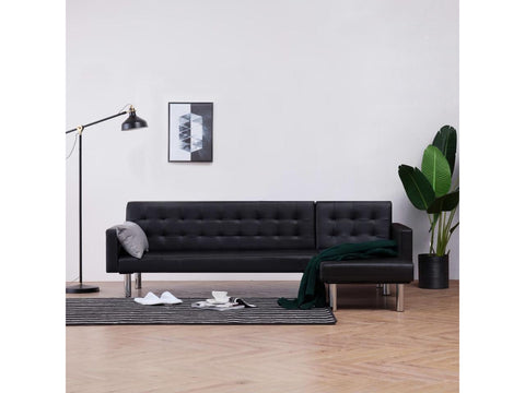 L-shaped Sofa Bed Black Faux Leather