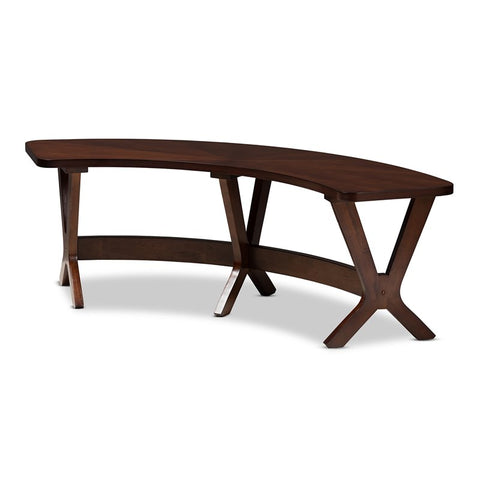 Berlin Modern Wood Curved Dining Bench in Walnut Brown
