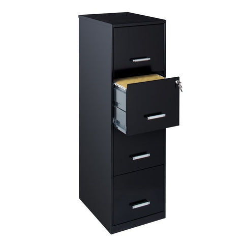 18" Deep 4 Drawer Metal File Cabinet Black