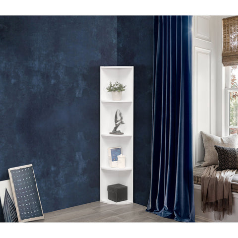 Orion 4-tier Wood Storage Shelves Corner Bookcase in White