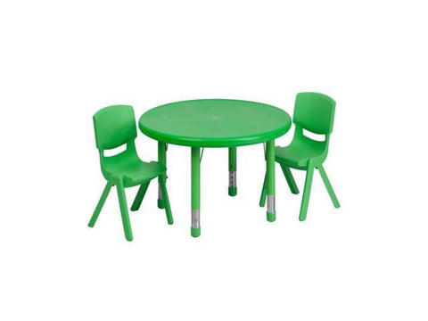 33'' Round Green Plastic Height Adjustable Activity Table Set with 2 Chairs