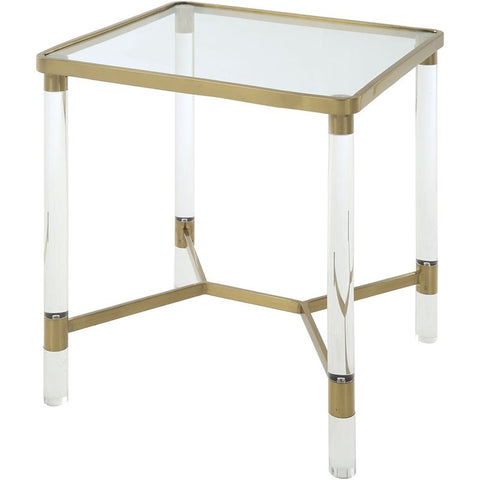 ACME Penstemon 20" Square Glass Top End Table in Clear Acrylic/Gold