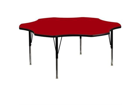 60'' Flower Red Thermal Laminate Activity Table - Height Adjustable Short Legs