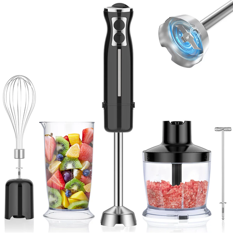 5-in-1 Immersion Hand Blender, 12 Speed Stick Blender for Smoothies, Infant Food, Sauces, Soups, Puree