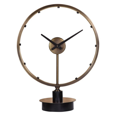 Modern Table Clock in Antique Brushed Brass