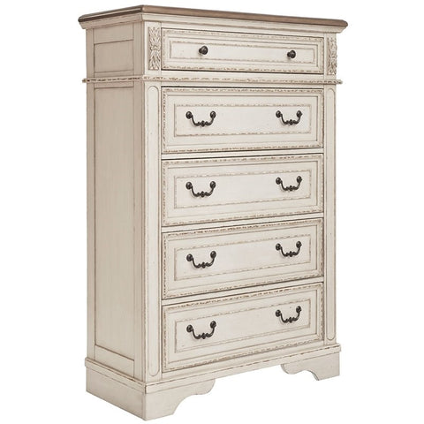Ashley Realyn 5 Drawer 40" Chest in Chipped White and Brown