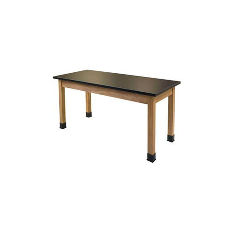 Science Lab Table - Chemical Resistant Top - 48"L x 24"W x 30"H - Black w/ Oak Legs