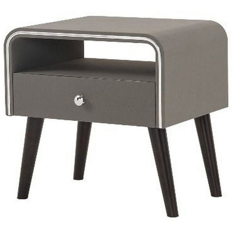 16" 1-drawer Transitional Wood Curved Edge Nightstand in Gray and Black