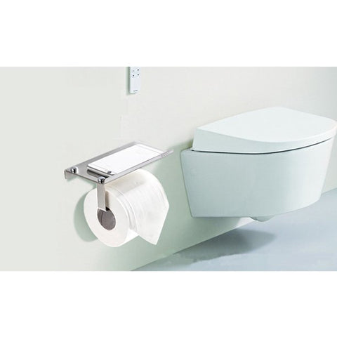 Wall Mounted Rack Toilet Paper Mobile Phone Holder with Shelf Stainless Steel -silver