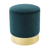 Inspired Home Sadie Velvet Ottoman Round with Metal Base