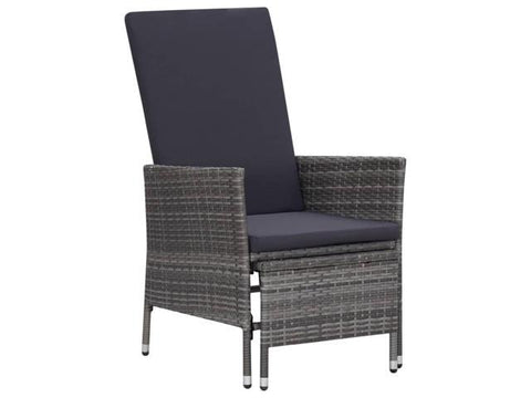 Reclining Garden Chair with Cushions Poly Rattan Gray