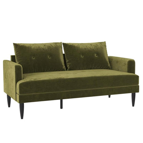 Loveseat Mid-Century Modern in Olive Green Velvet