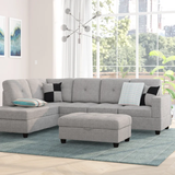 Mauzy 103.5" Wide Linen Left Hand Facing Sofa & Chaise with Ottoman