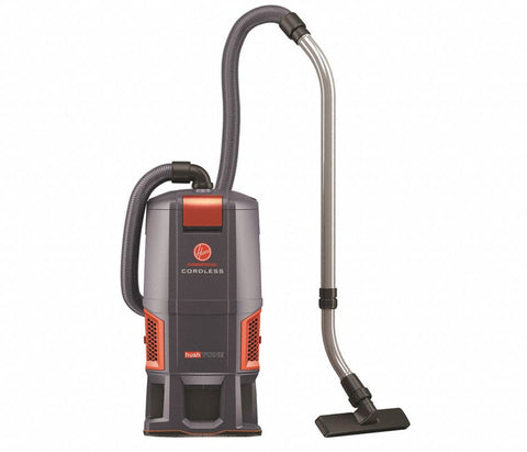 hoover-Cordless, Backpack Vacuum, 91 cfm, HEPA Vacuum Filtration Type, 19.8 lb. Weight, 1-1/2 gal.