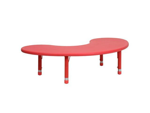 35''W x 65''L Half-Moon Red Plastic Height Adjustable Activity Table