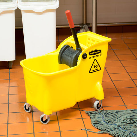 Tandem 31 Qt. Yellow Mop Bucket with Reverse Press Wringer