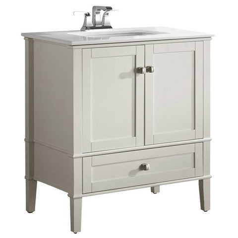 Wood and Quartz Marble Top Bathroom Vanity in Soft White
