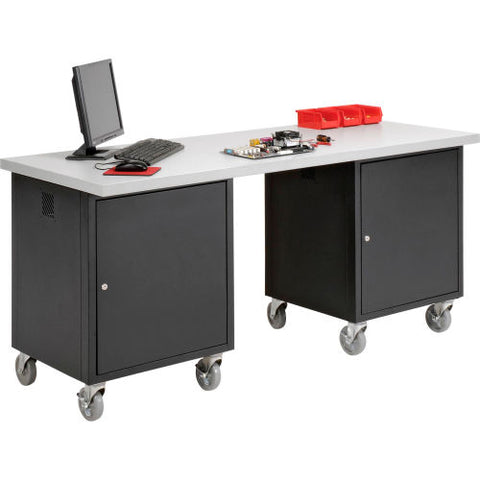 72 x 30 Mobile Pedestal Computer Workbench - Plastic Square Edge - Black