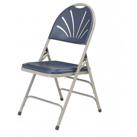 National Public Seating NPS 1100 Series Deluxe Fan Back With Triple Brace Double Hinge Folding Chair, Dark Blue, Pack of 4