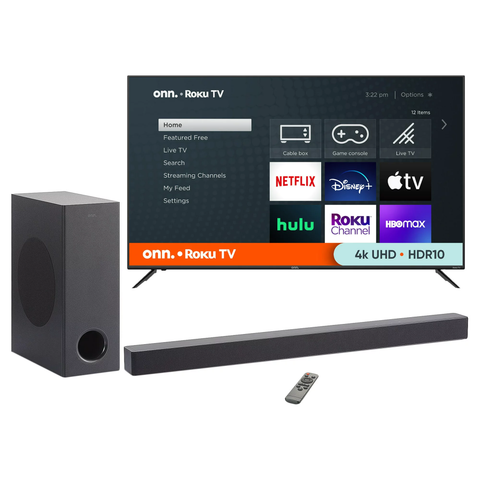 Onn. 70" 4K Roku TV with onn. 3.1 Atmos Soundbar with Wireless Subwoofer, 37"