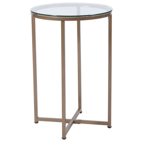 NAN-JH-1786ET-GG Greenwich 16" x 23 1/2" Round Clear Glass End Table with Matte Gold Metal Legs