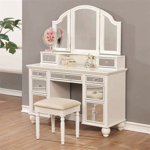 3 Piece Vanity Set in White and Tan
