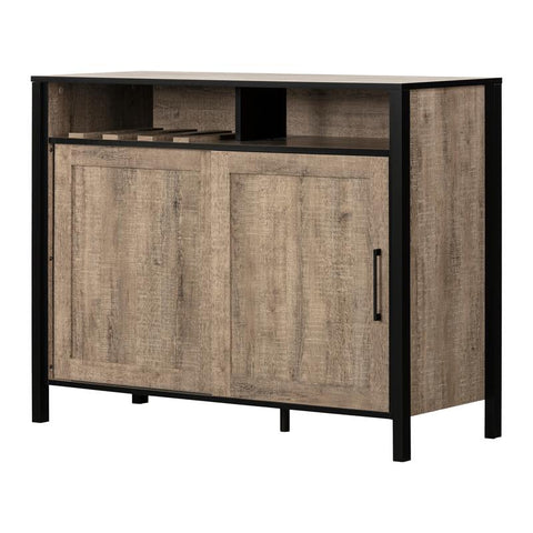 Buffet with Sliding Door-Weathered Oak and Matte Black