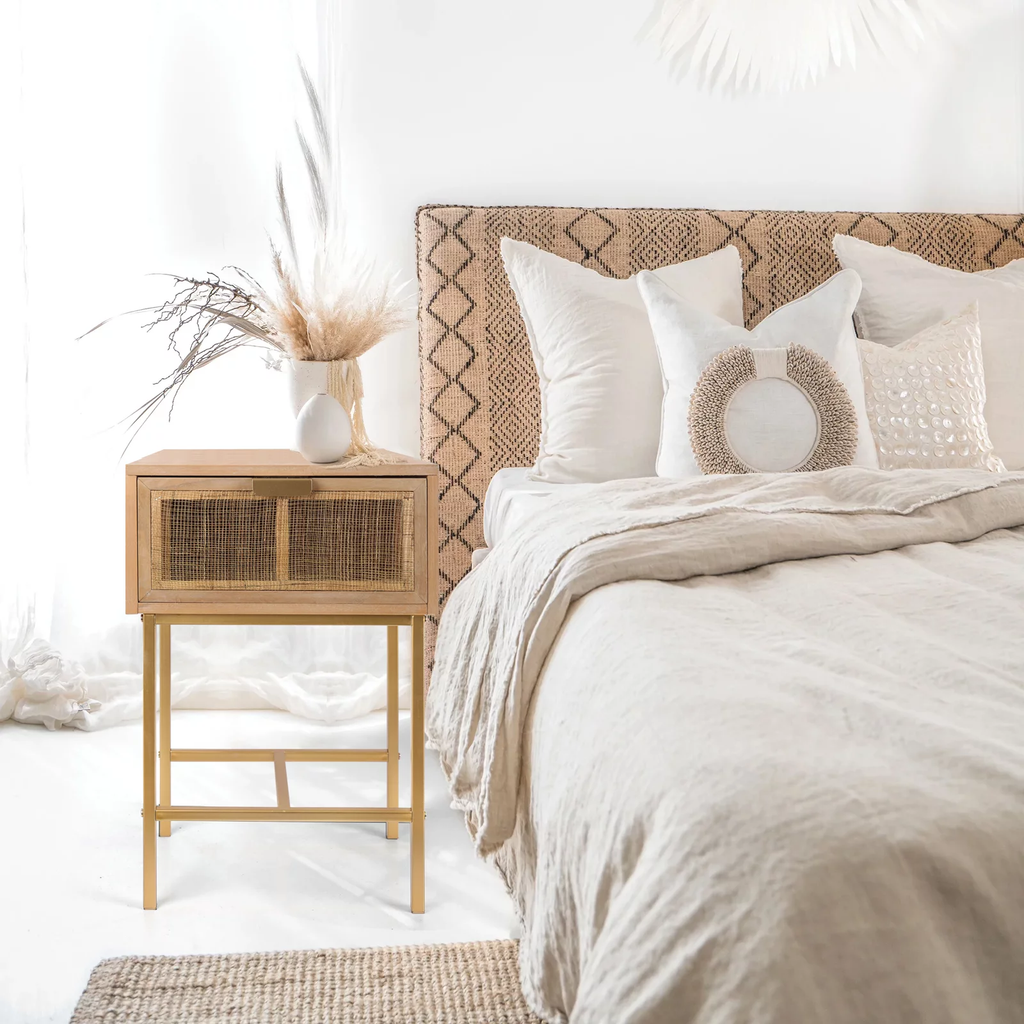 Boho Nightstand With Drawer, Wood Nightstand For Bedroom With Rustic/F ...