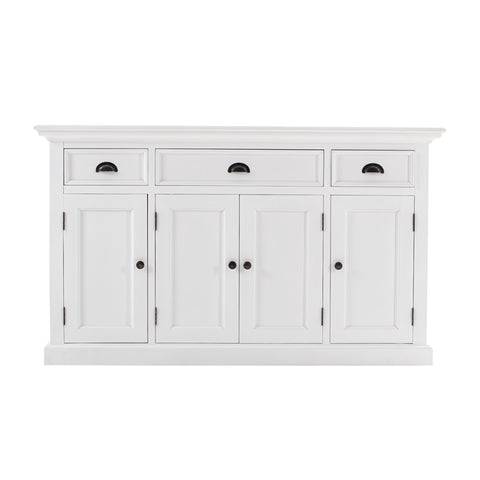 Mahogany Wood Buffet with 4 Doors 3 Drawers in White