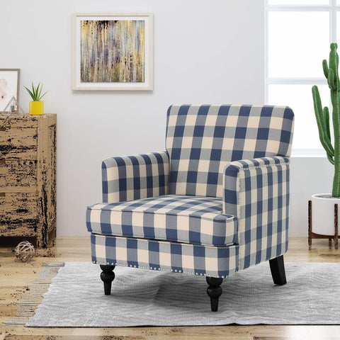 Harrison Tufted Fabric Club Chair by Christopher Knight Home - blue checkerboard