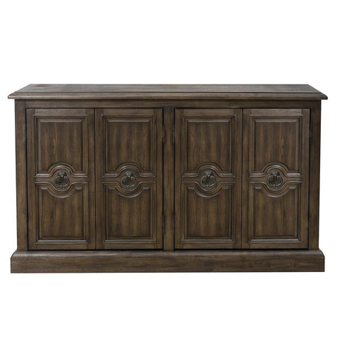 Home Fare Four Door Carved Console in Oak Brown