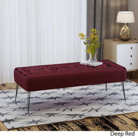 Zyler Rectangle Tufted Fabric Ottoman Bench by Christopher Knight Home - deep Red