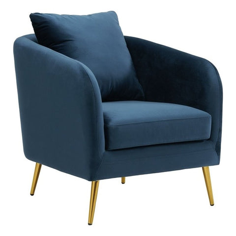 Zuri Accent Chair with Gold Legs in Navy Velvet