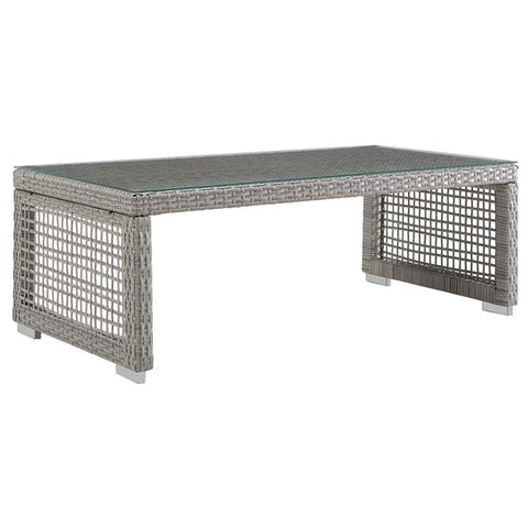 Modway Aura Glass Top Patio Coffee Table in Gray