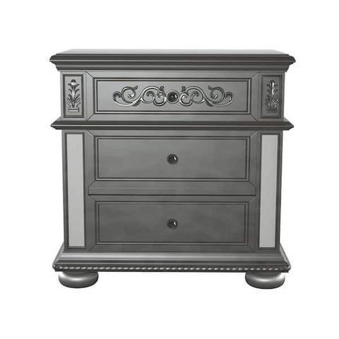 Gina 3-Drawer Silver Nightstand