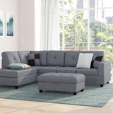 Mauzy 103.5" Wide Linen Left Hand Facing Sofa & Chaise with Ottoman