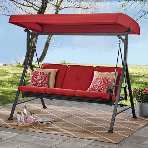 Belden Park 3 Person Convertible Daybed Outdoor Steel Porch Swing with Canopy