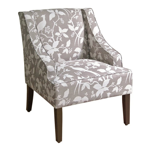 Traditional Wood and Fabric Swoop Arm Accent Chair in Brown