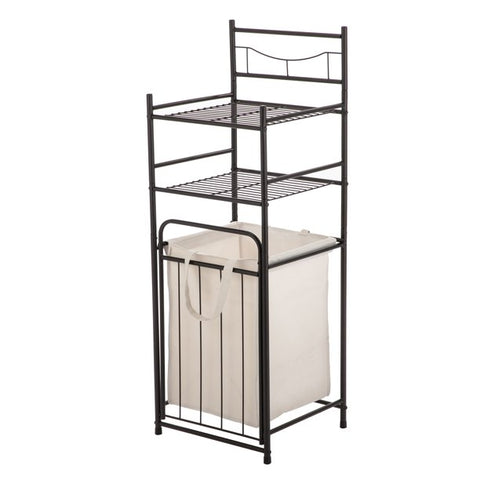 2 Shelves 10 lb. Capacity Steel Storage Shelf Unit with Hamper , Oil Rubbed Bronze Finish