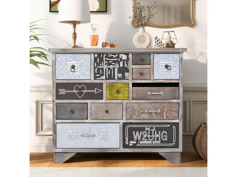 Accent Storage Cabinet with 13 Drawers, Modern Decorative Cabinet with Wood Frame and Colorful Pattern for Entryway, Living Room, Bedroom