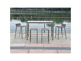 Stone Indoor/Outdoor Bar Table, Recycling teak wood and brushed stainless steel Base