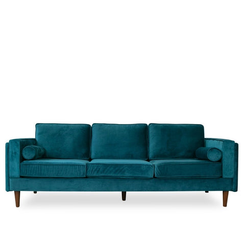 Pemberly Row Mid-Century Modern Hudson Teal Velvet Sofa